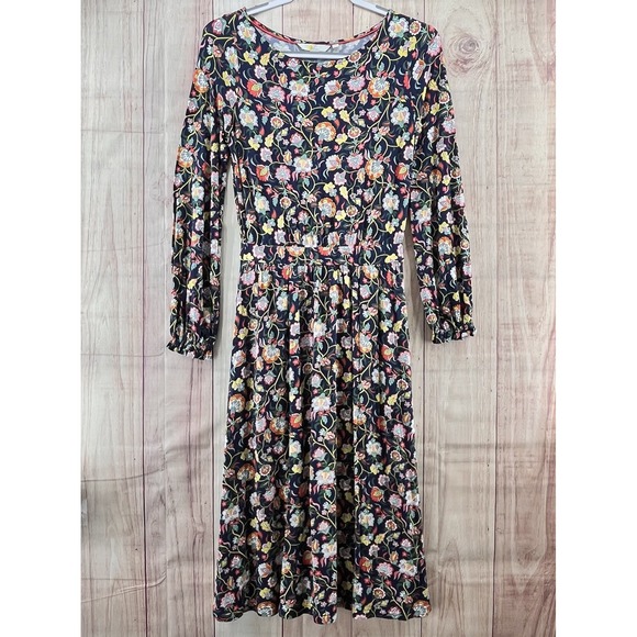 Boden Evelyn Jersey Midi Dress French Navy Multi Floral Long Sleeve Dress‎ Sz 2P - Picture 2 of 10